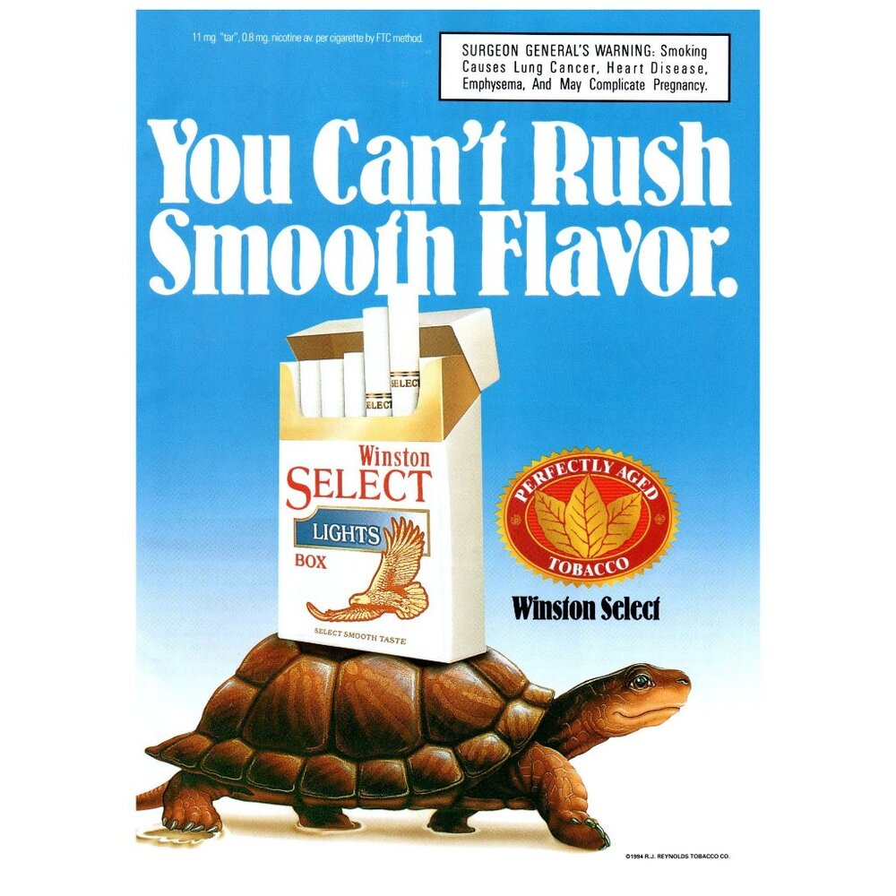1994 Winston Select Lights Cigarettes Vintage Print Ad Tortoise Turtle Wall Art
